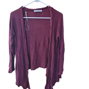 Say What Red Cardigan Small Sweater with Waterfall Design Open Front